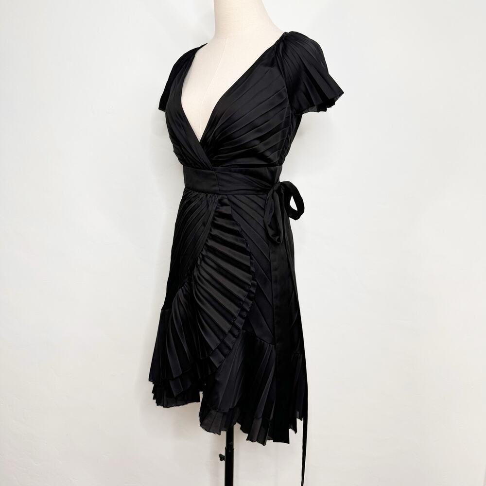 Diane Von Furstenberg Diston Wrap Dress Black Pleated Satin LBD Cocktail Size 0 - Picture 7 of 9